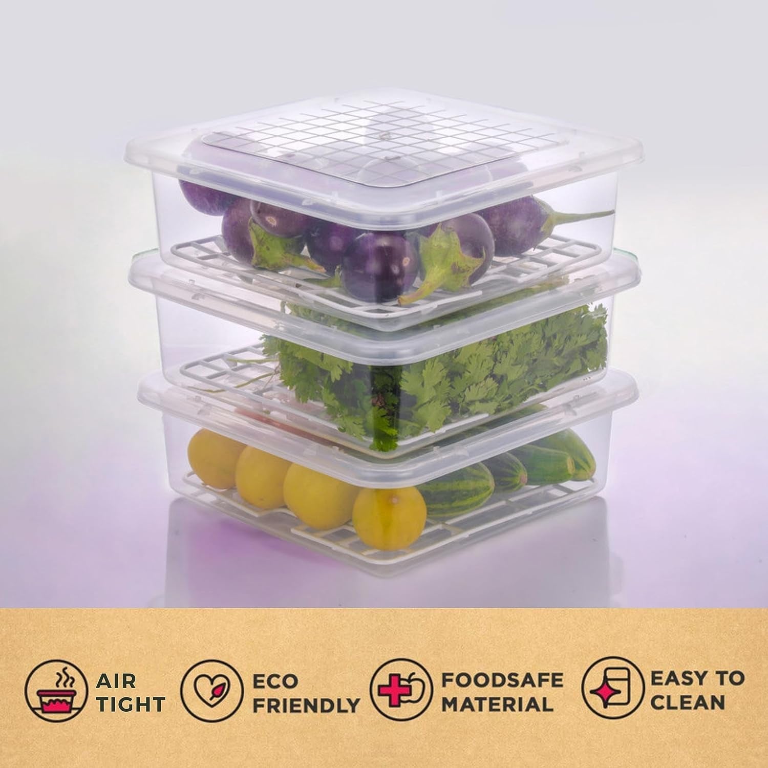 Plastic Food Storage Containers With Removable Drain Tray And Lid (3 Pcs Set) Plastic Food Storage Containers With Removable Drain Tray And Lid (3 Pcs Set)